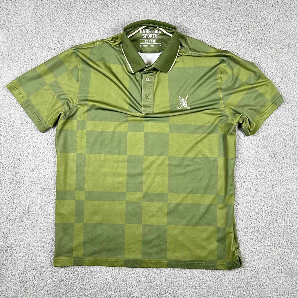 Barstool Sports Polo Shirt‎ Mens XL Green Golf Checkered Performance Athletic